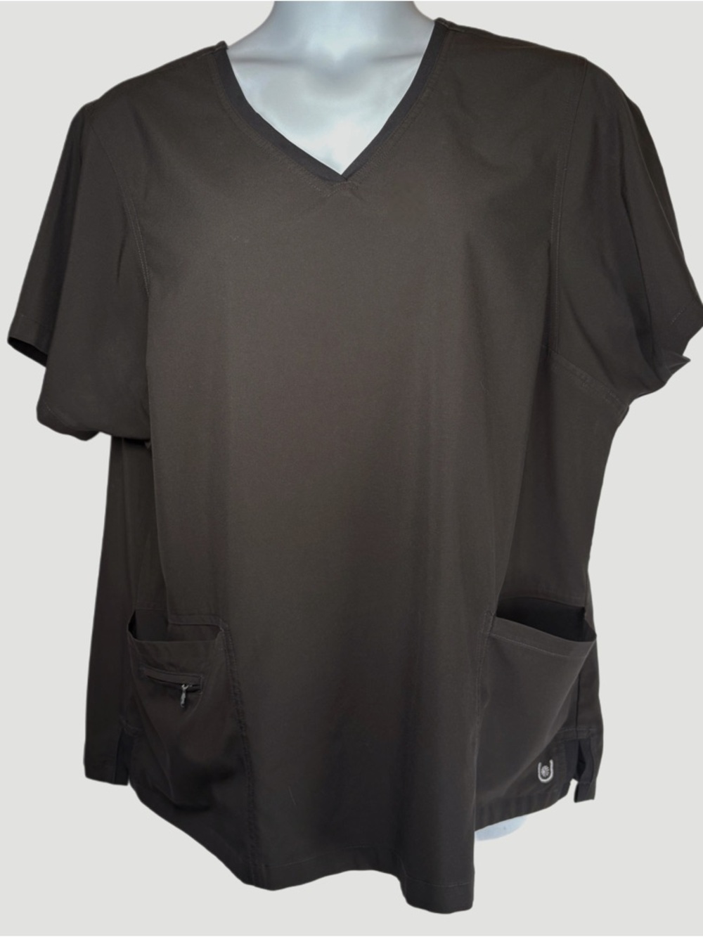 Black V-Neck Medical Scrub Top with Pockets